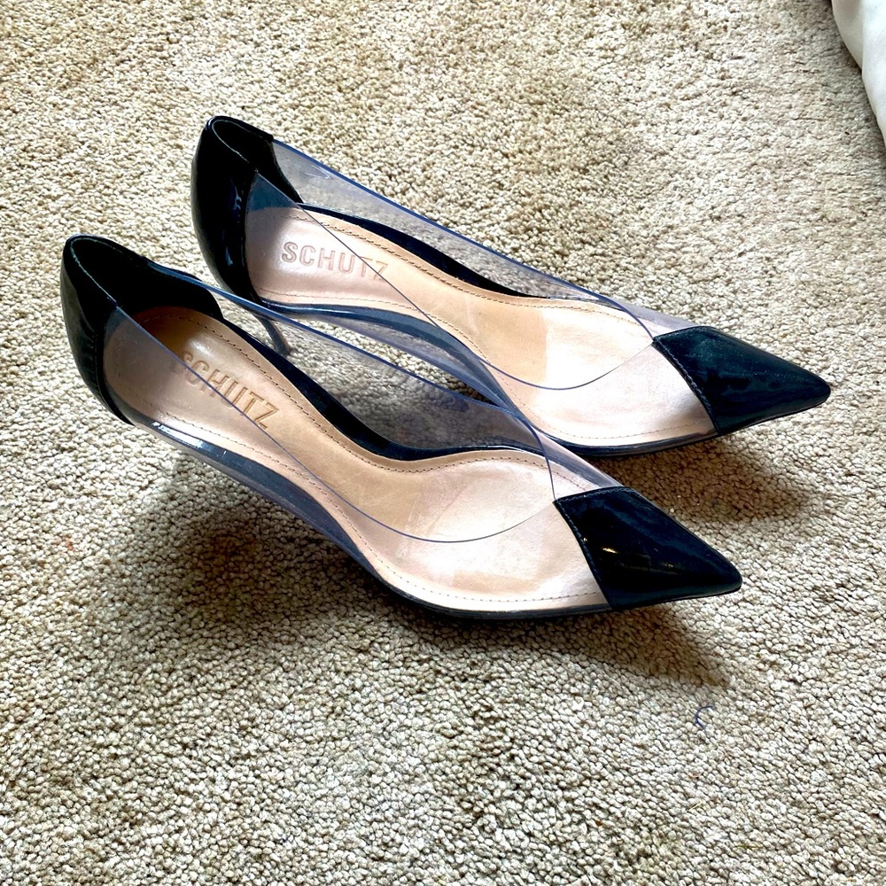 Schutz Garthy/Cendi, kitten heal, clear, two tone heels